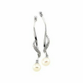14K White 6 to 6 1/2 mm Freshwater Cultured Pearl & 0.07 CTW Round Earring